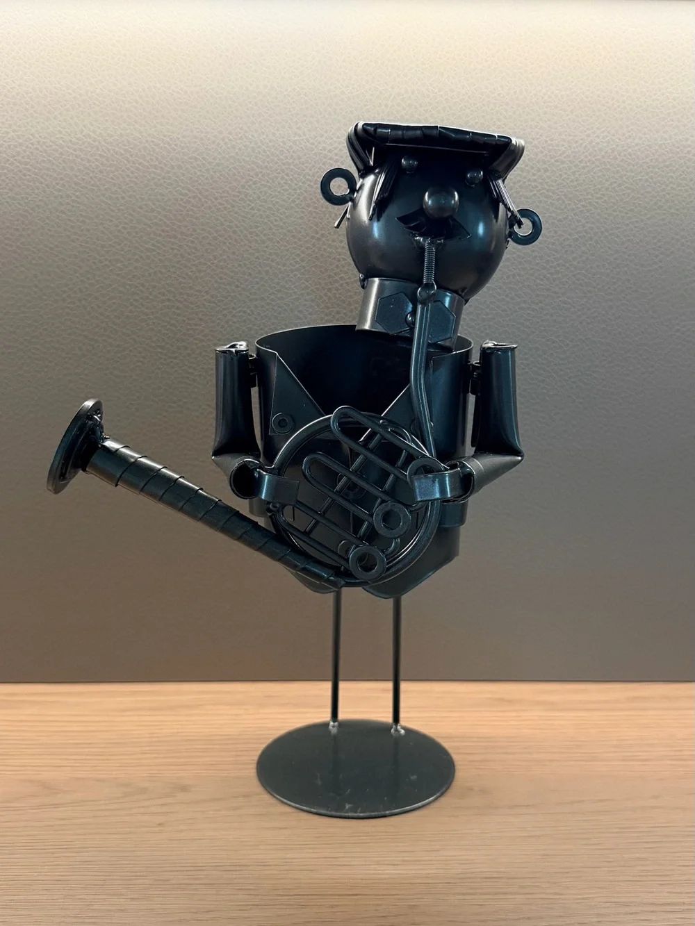 Vintage Black Metal Sculpture Wine Bottle Holder